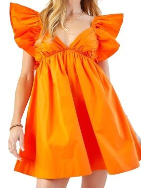 Day + Moon Vibrant Orange Flutter Sleeve Babydoll Dress Size S